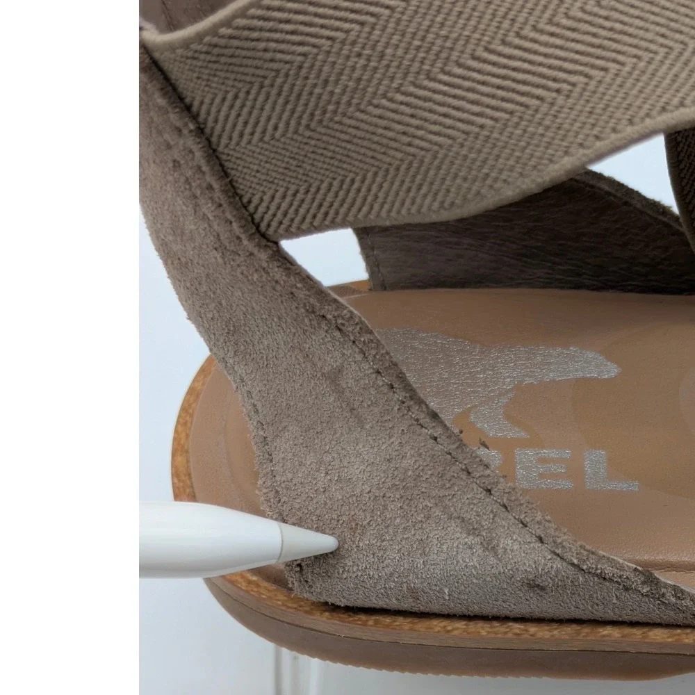 Sorel Ella II Crisscross Sandals Women's Size 9.5 Taupe Metallic Elastic